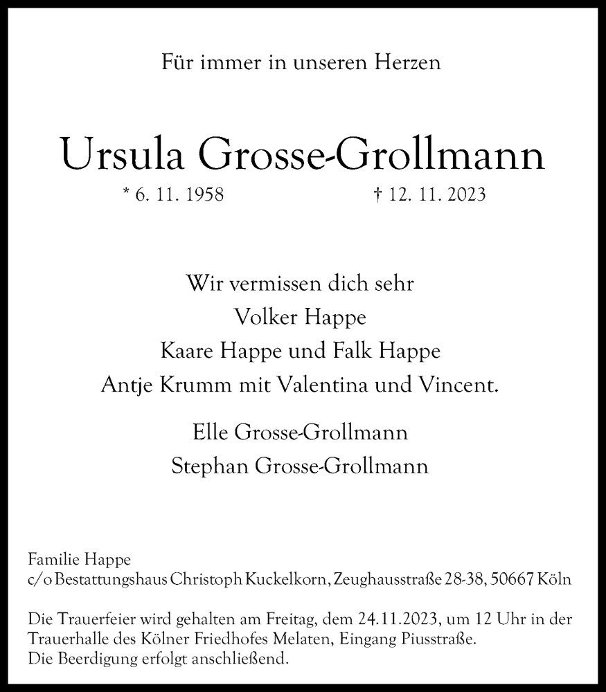 Traueranzeigen Von Ursula Grosse Grollmann Wirtrauern