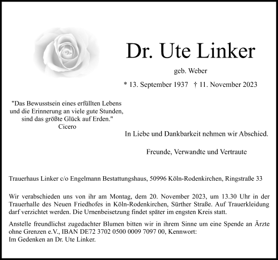 Traueranzeigen Von Ute Linker WirTrauern