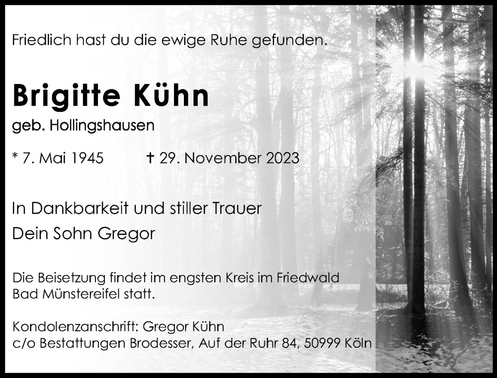 Traueranzeigen von Brigitte Kühn WirTrauern