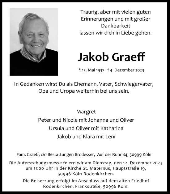 Anzeige von Jakob Graeff von Kölner Stadt-Anzeiger / Kölnische Rundschau / Express