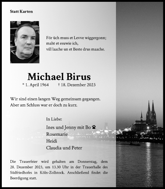 Anzeige von Michael Birus von Kölner Stadt-Anzeiger / Kölnische Rundschau / Express