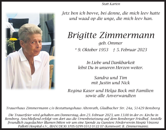 Traueranzeigen Von Brigitte Zimmermann WirTrauern