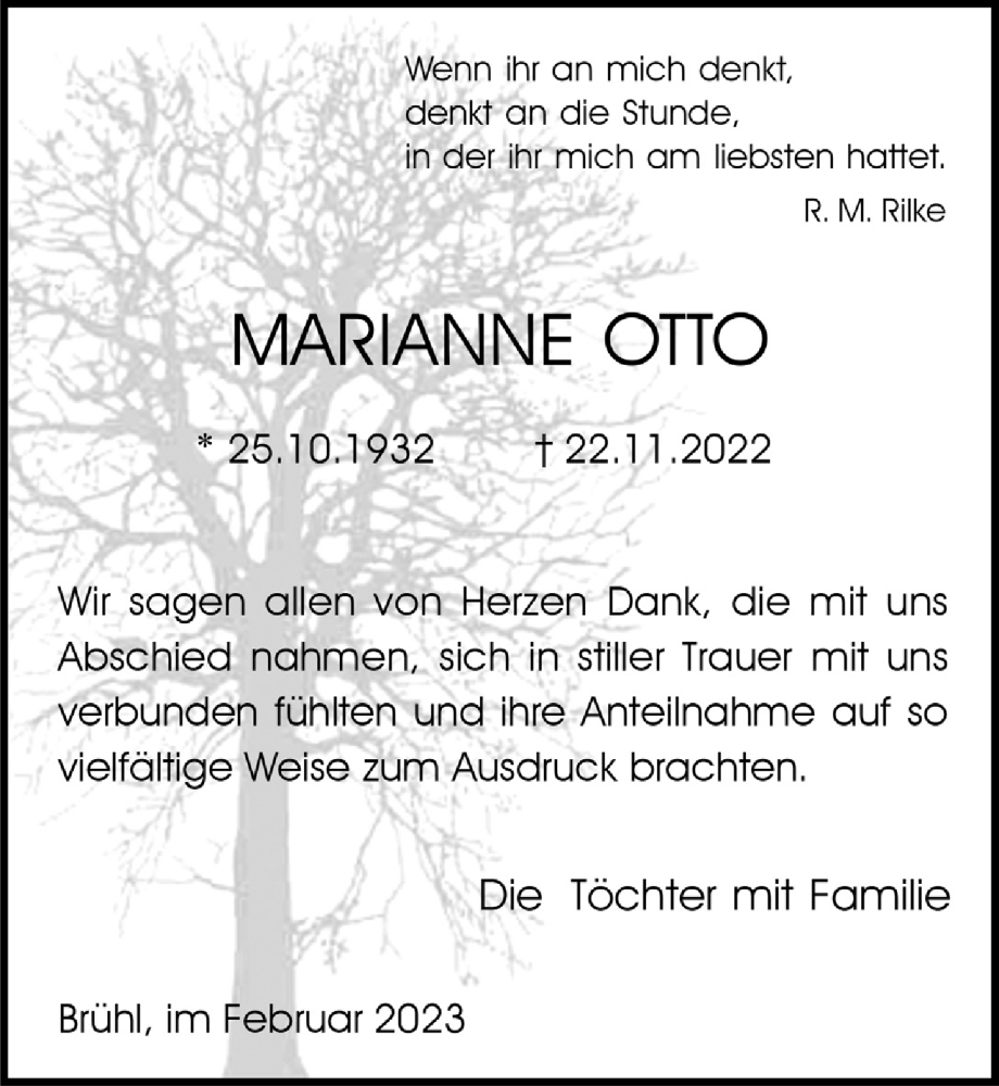 Traueranzeigen Von Marianne Otto Wirtrauern