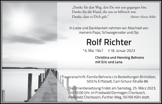 Traueranzeigen Von Rolf Richter Wirtrauern