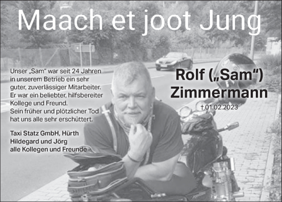 Traueranzeigen Von Rolf Zimmermann WirTrauern