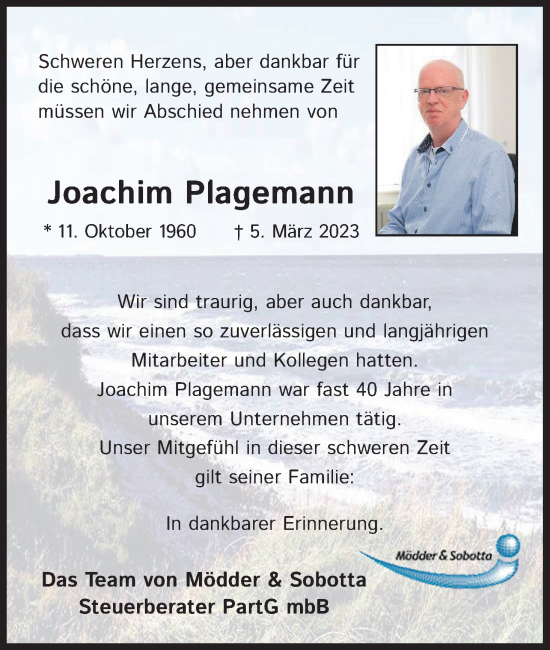 Traueranzeigen Von Joachim Plagemann Wirtrauern