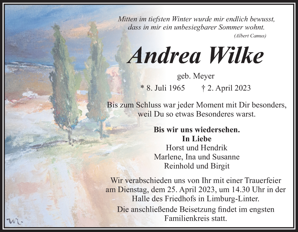 Traueranzeigen Von Andrea Wilke Wirtrauern