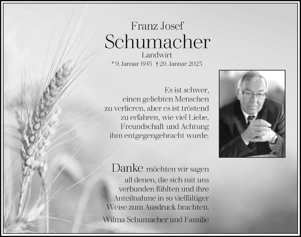 Traueranzeigen Von Franz Josef Schumacher Wirtrauern