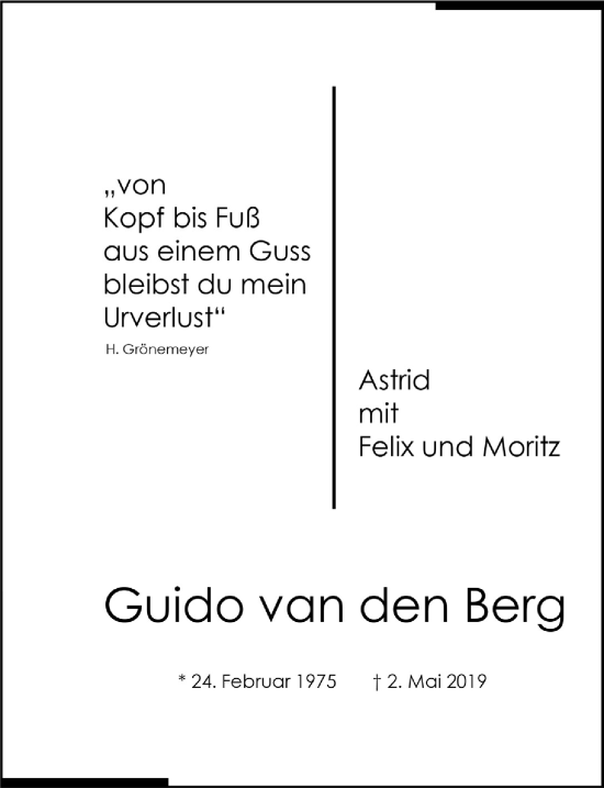 Traueranzeigen Von Guido Von Den Berg WirTrauern