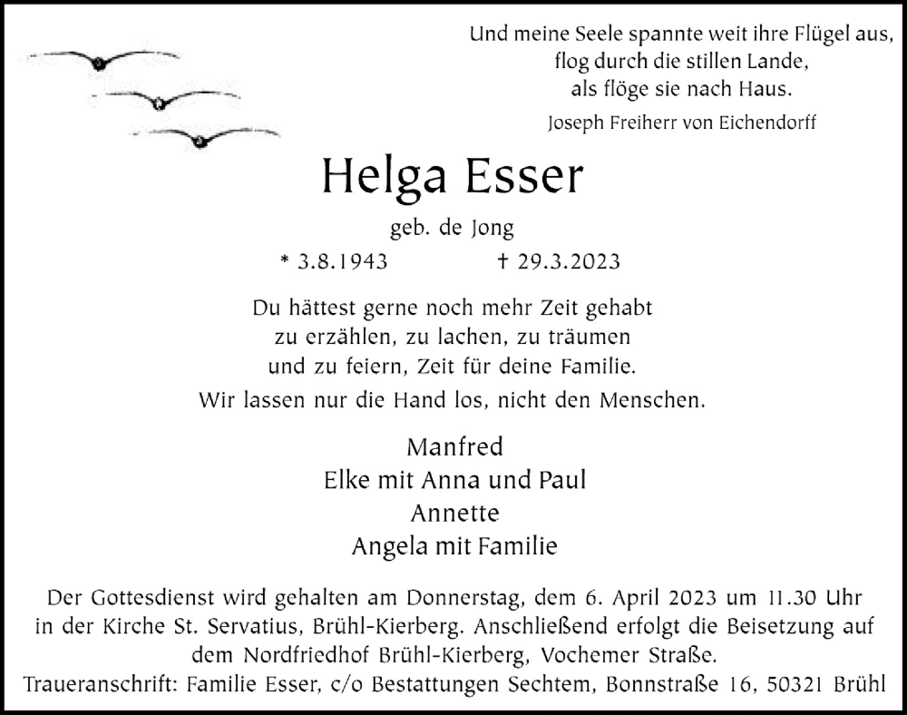 Traueranzeigen Von Helga Esser WirTrauern