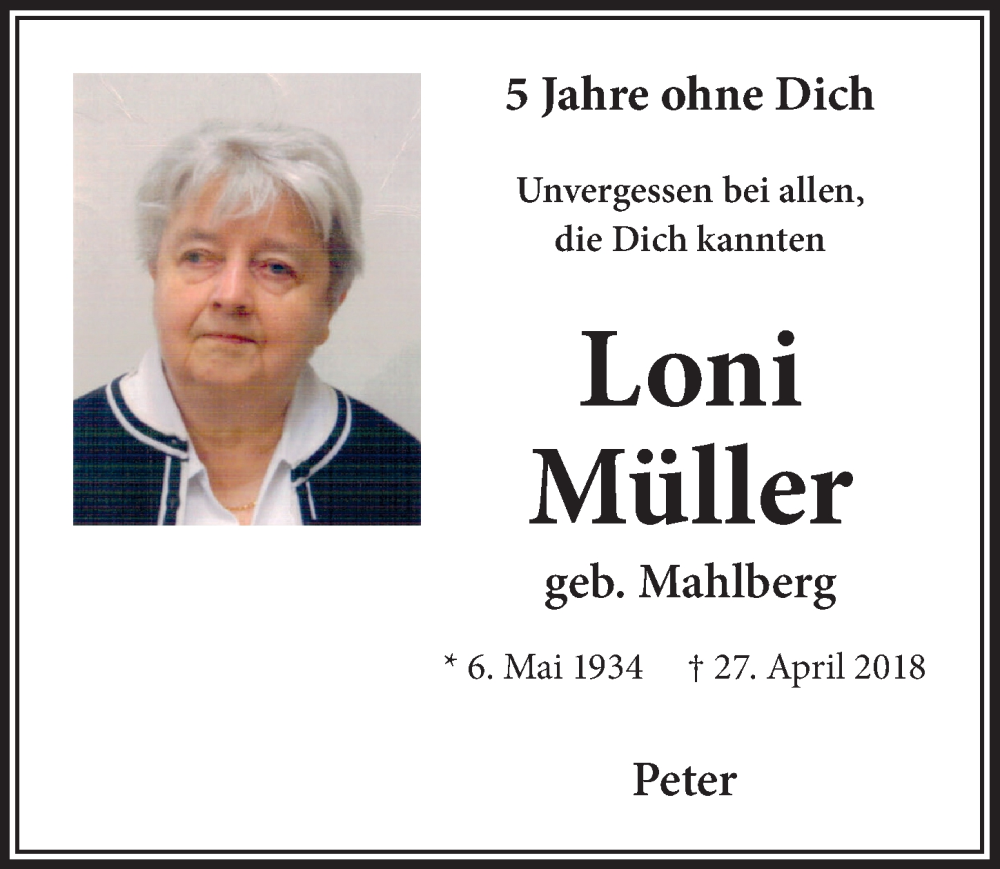 Traueranzeigen von Loni Müller WirTrauern