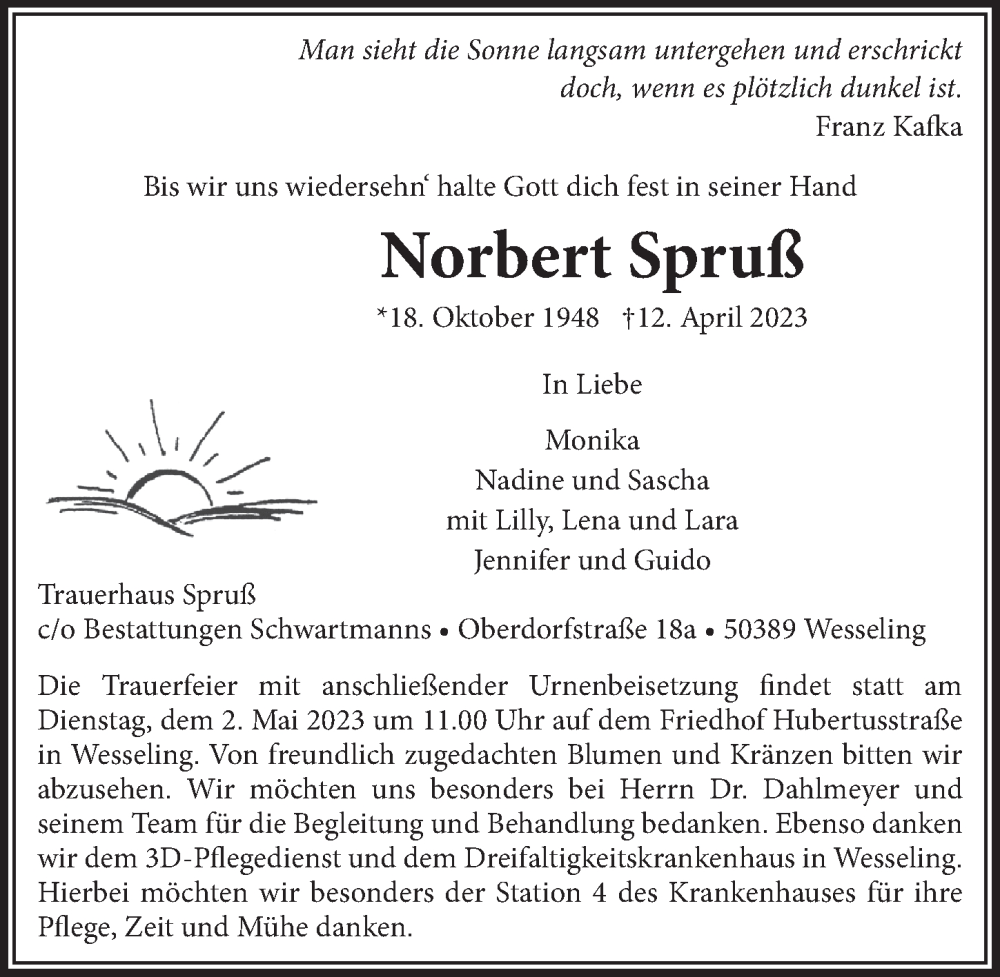 Traueranzeigen von Norbert Spruß WirTrauern