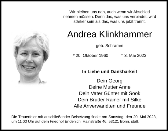 Traueranzeigen Von Andrea Klinkhammer Wirtrauern