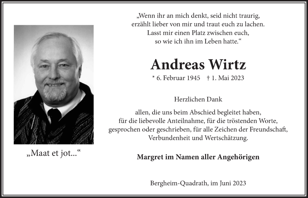 Traueranzeigen Von Andreas Wirtz WirTrauern