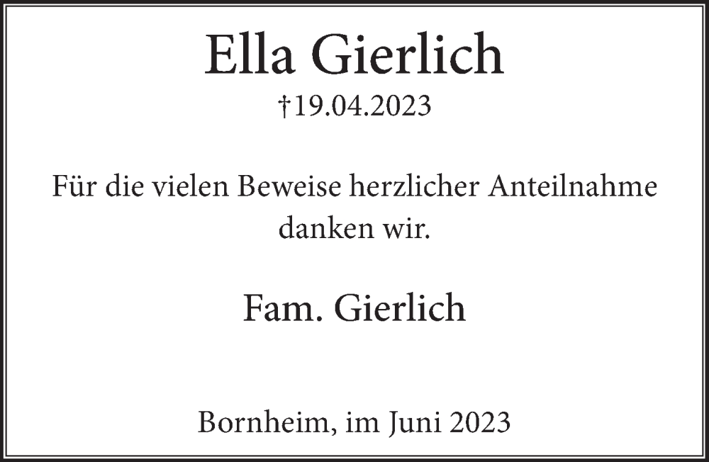 Traueranzeigen Von Ella Gierlich WirTrauern