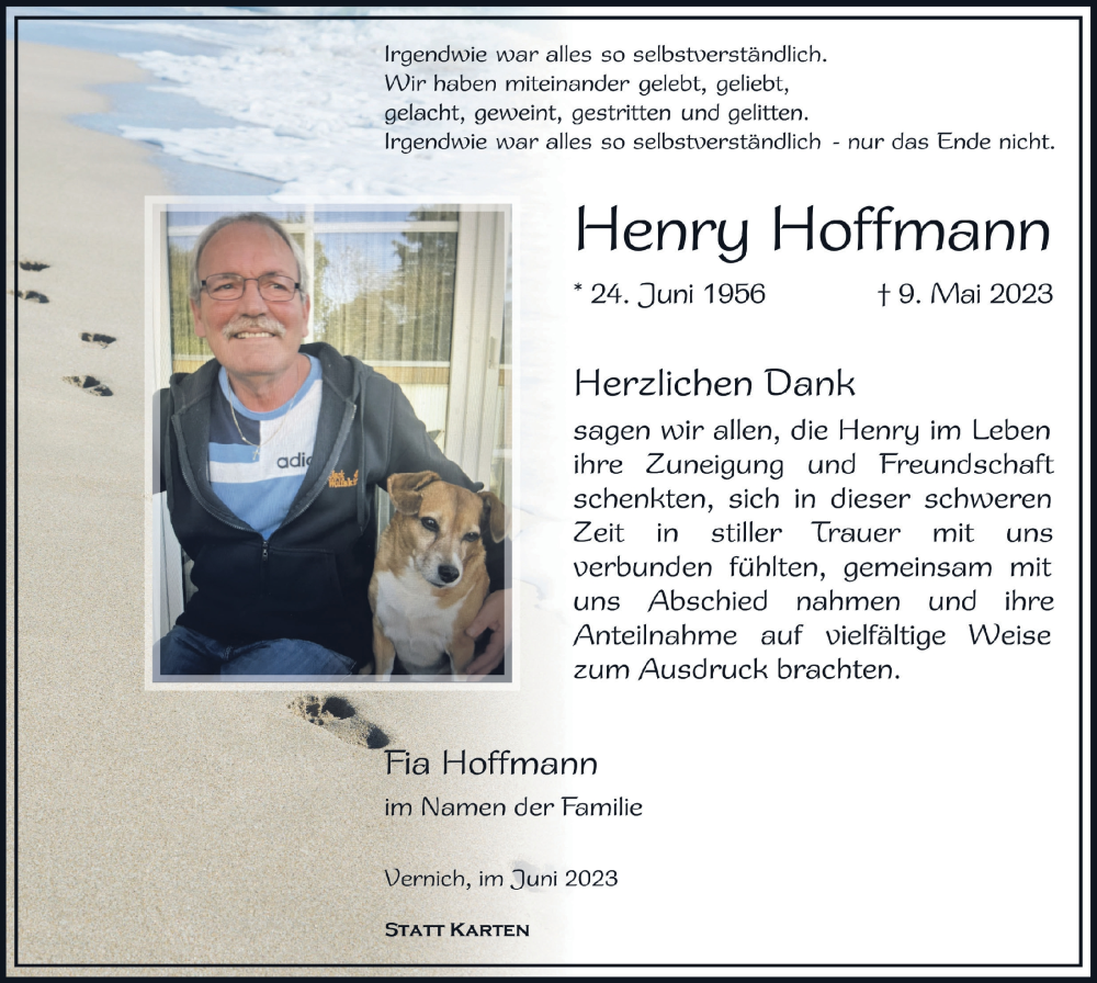 Traueranzeigen Von Henrg Hoffmann Wirtrauern