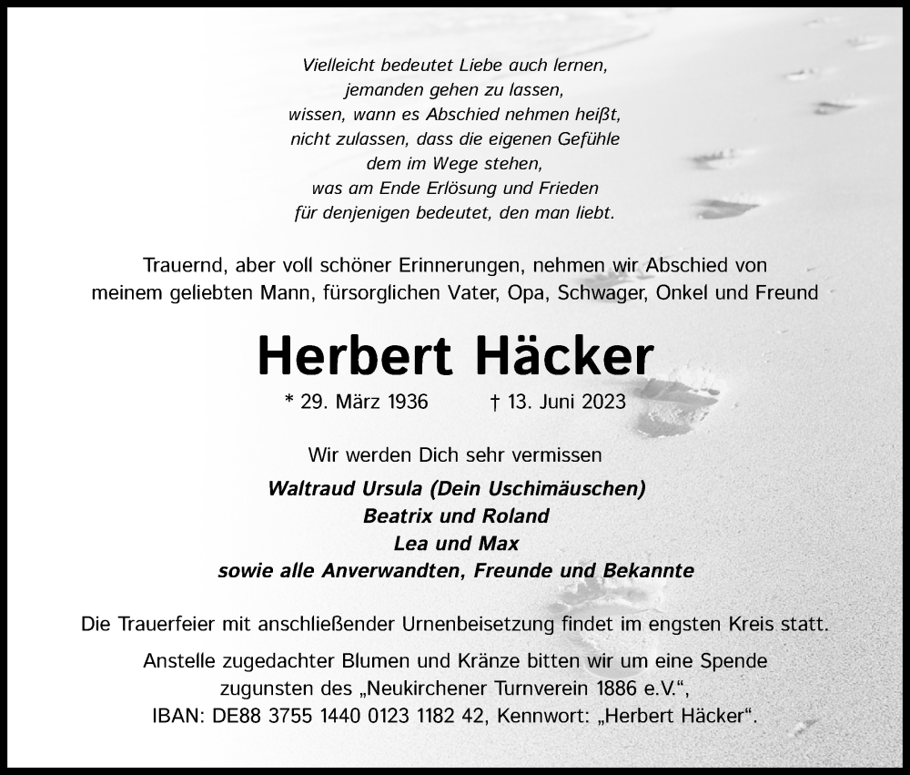 Traueranzeigen Von Herbert H Cker Wirtrauern