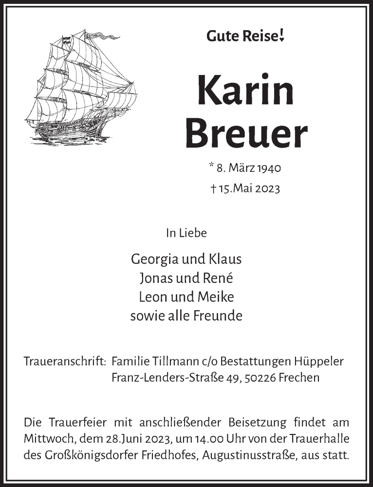 Traueranzeigen Von Karin Breuer WirTrauern