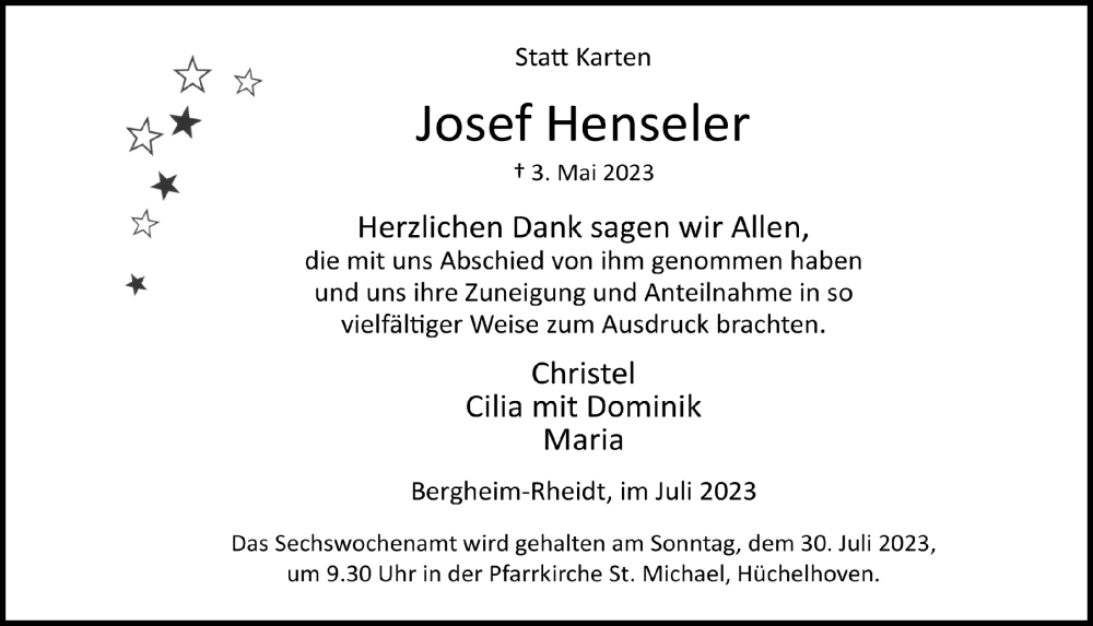 Traueranzeigen Von Josef Henseler Wirtrauern