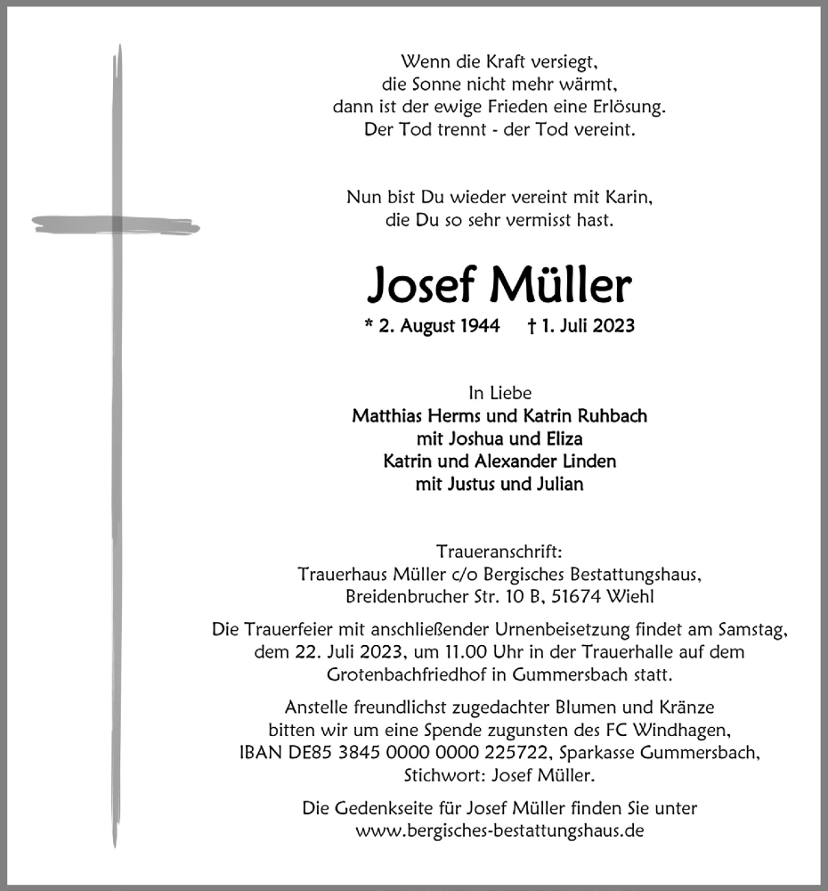 Traueranzeigen von Josef Müller WirTrauern