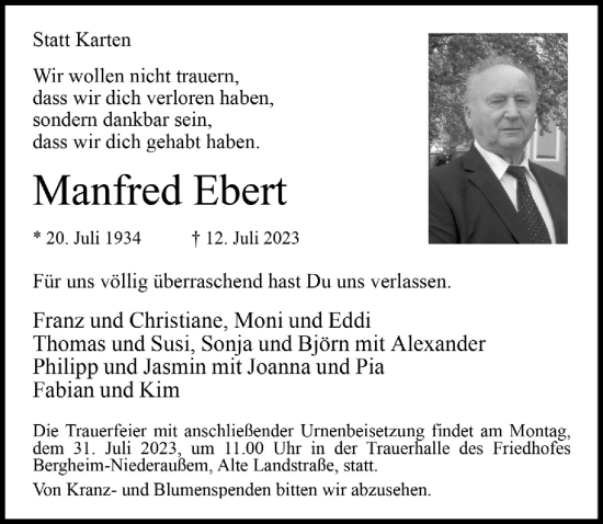 Traueranzeigen Von Manfred Ebert WirTrauern