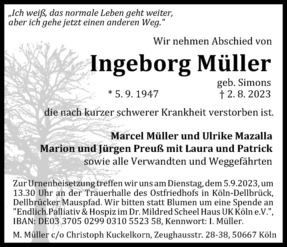 Traueranzeigen Von Ingeborg M Ller Wirtrauern