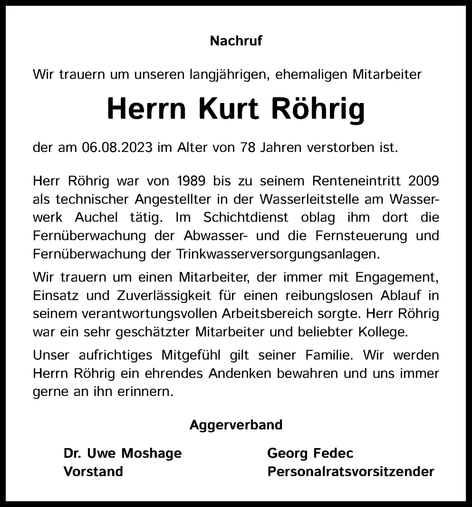 Traueranzeigen von Kurt Röhrig WirTrauern