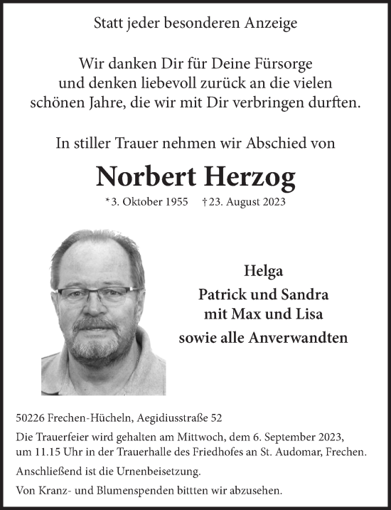 Traueranzeigen Von Norbert Herzog WirTrauern