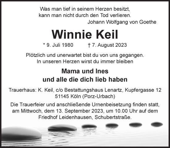 Traueranzeigen Von Winnie Keil WirTrauern