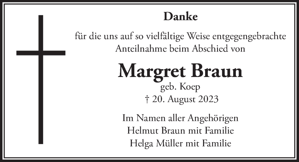 Traueranzeigen Von Margret Braun WirTrauern