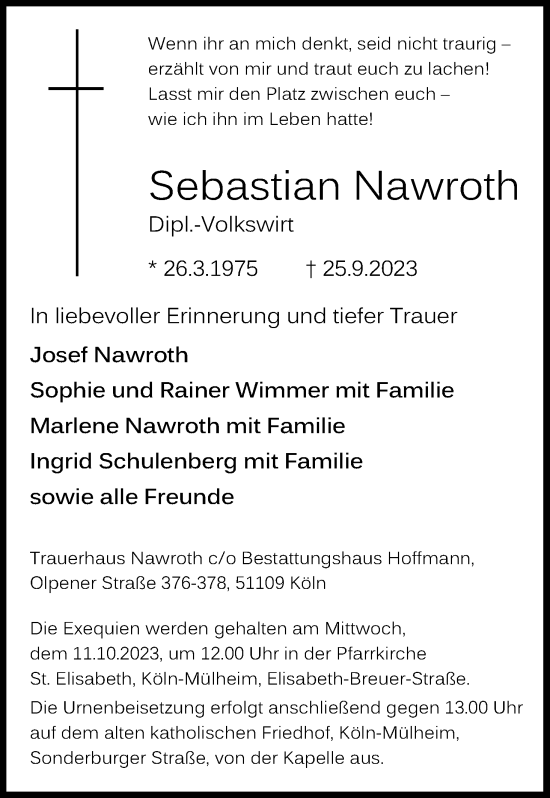 Traueranzeigen Von Sebastian Nawroth Wirtrauern