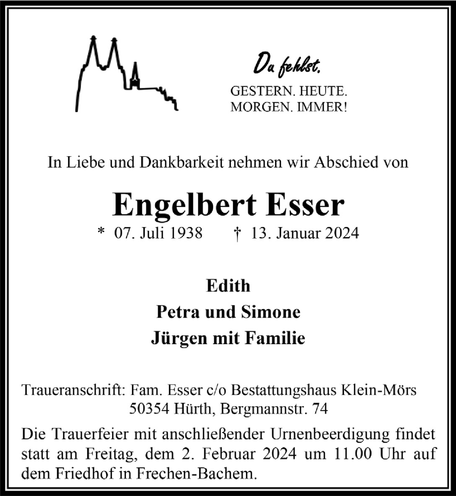 Traueranzeigen Von Engelbert Esser Wirtrauern