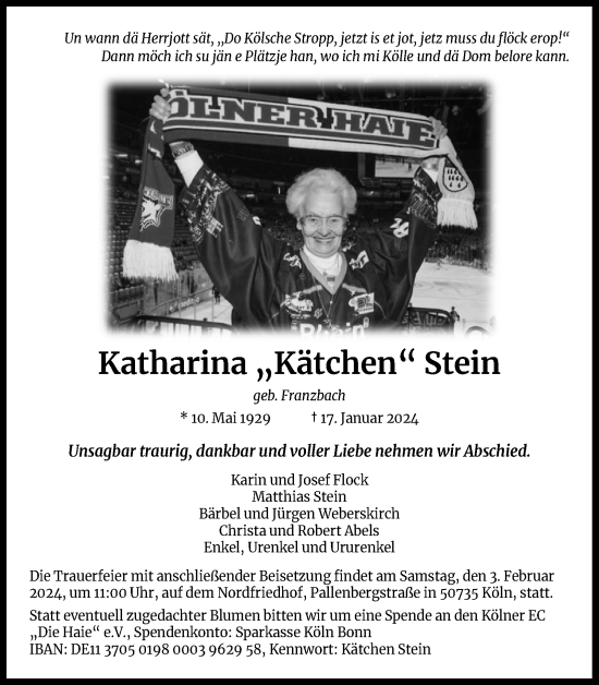 Traueranzeigen Von Katharina Stein WirTrauern