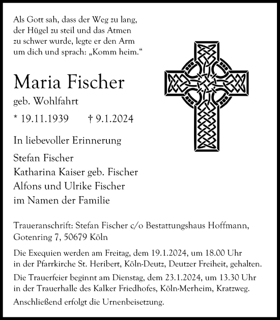 Traueranzeigen Von Maria Fischer WirTrauern