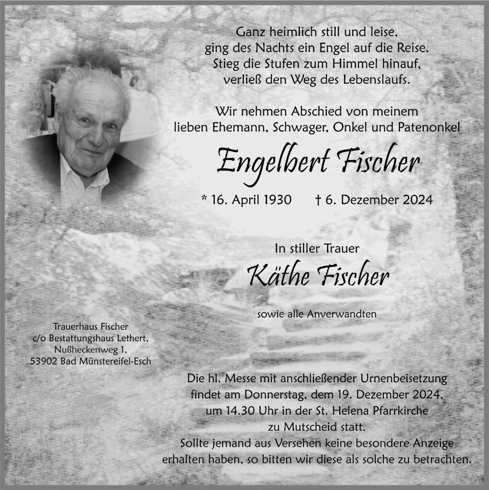 Traueranzeigen Von Engelbert Fischer WirTrauern