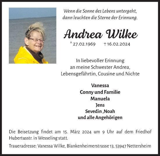 Traueranzeigen Von Andrea Wilke Wirtrauern