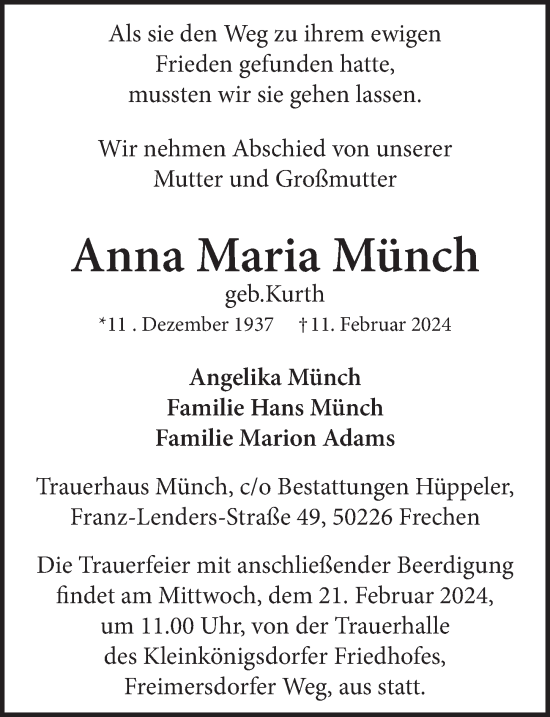 Anzeige von Anna Maria Münch von  Wochenende 