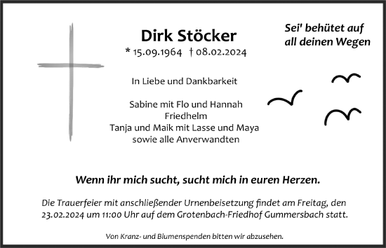 Traueranzeigen von Dirk Stöcker WirTrauern