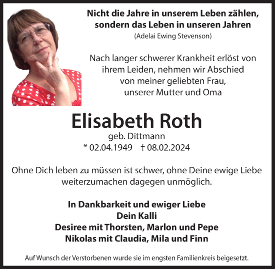 Traueranzeigen Von Elisabeth Roth WirTrauern