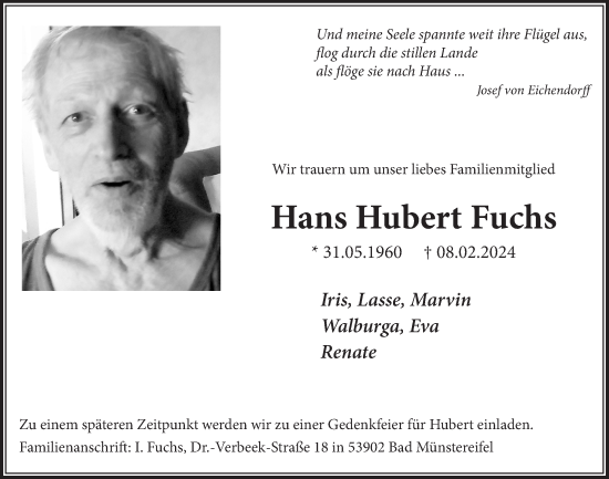 Traueranzeigen Von Hans Hubert Fuchs WirTrauern