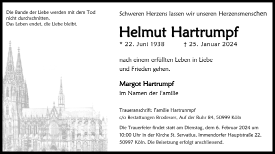 Anzeige von Helmut Hartrumpf von Kölner Stadt-Anzeiger / Kölnische Rundschau / Express