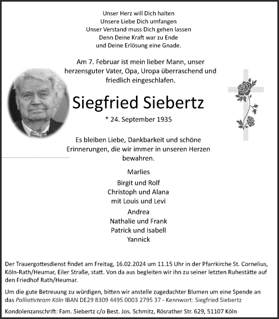 Traueranzeigen Von Siegfried Siebertz Wirtrauern