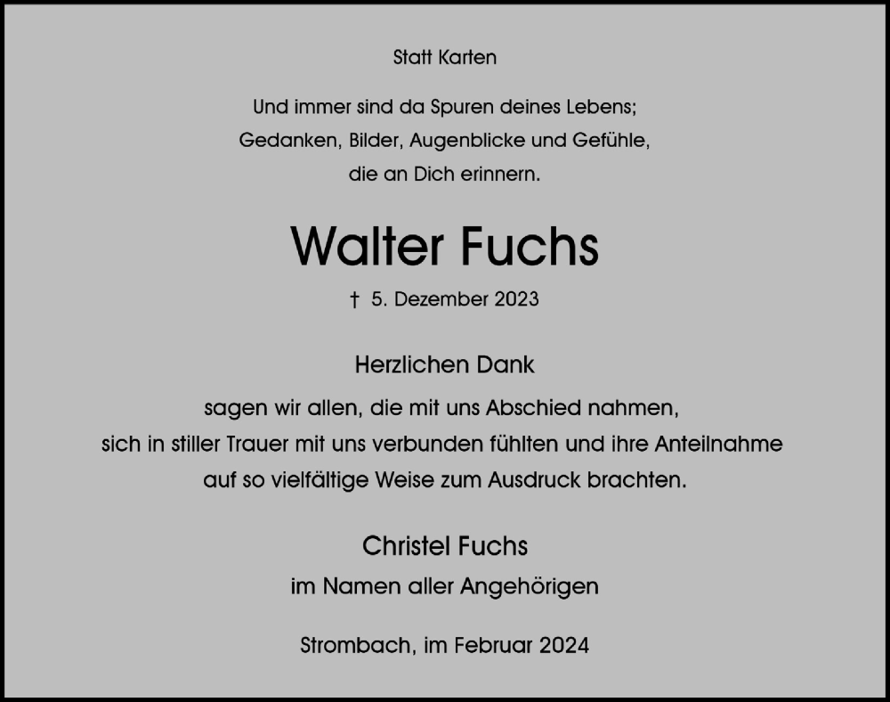 Traueranzeigen Von Walter Fuchs WirTrauern