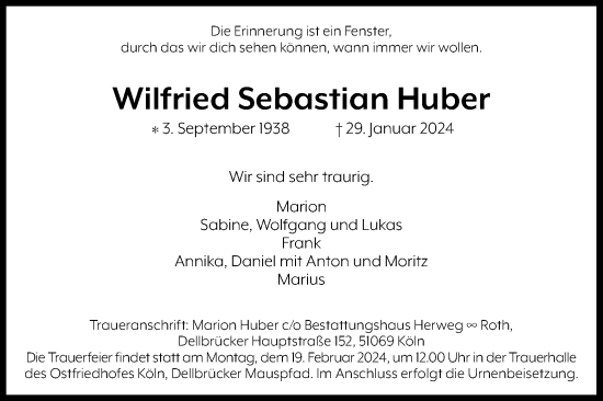 Traueranzeigen Von Wilfried Sebastian Huber WirTrauern