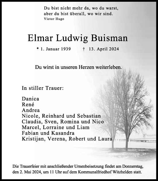 Anzeige von Elmar Ludwig Buisman von Kölner Stadt-Anzeiger / Kölnische Rundschau / Express