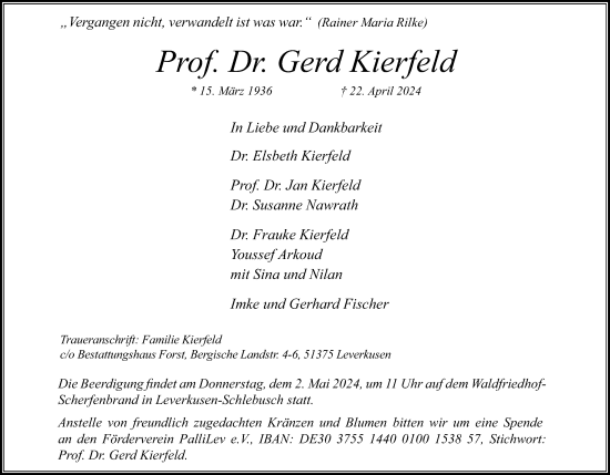 Anzeige von Gerd Kierfeld von Kölner Stadt-Anzeiger / Kölnische Rundschau / Express