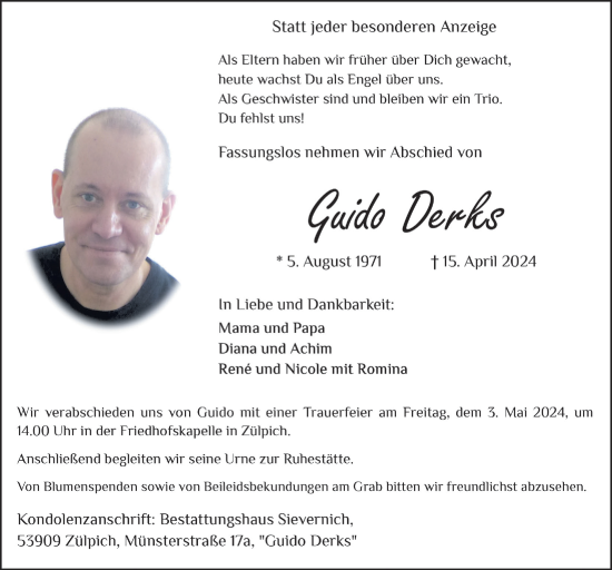 Anzeige von Guido Derks von  Blickpunkt Euskirchen 