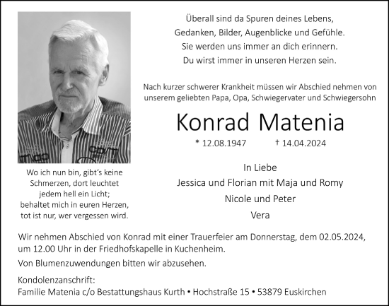 Anzeige von Konrad Matenia von  Blickpunkt Euskirchen 