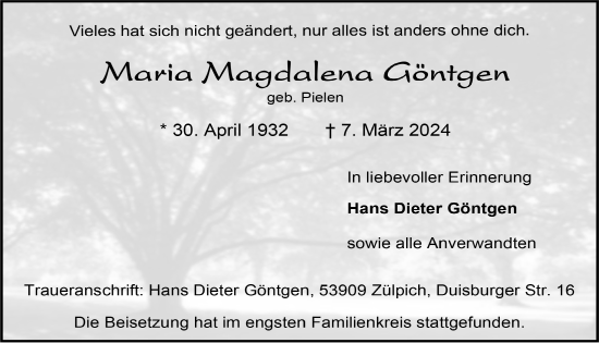 Anzeige von Maria Magdalena Göntgen von  Blickpunkt Euskirchen 