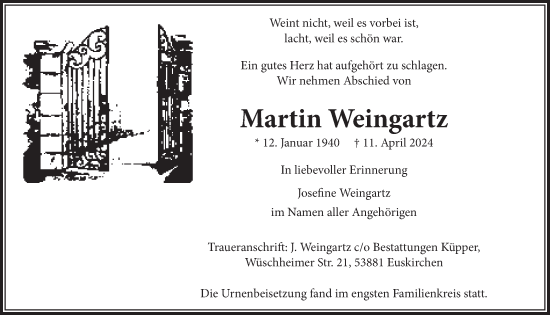 Anzeige von Martin Weingartz von  Blickpunkt Euskirchen 